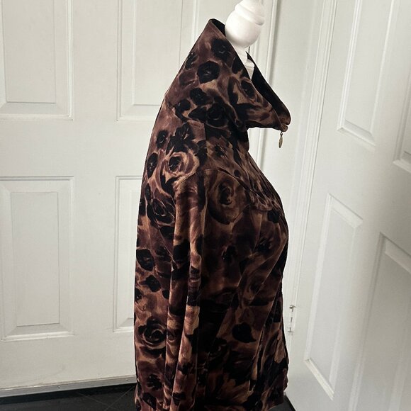NWT! Style & Co Sport Womens Chocolate Brown Floral Full Zip Velour Jacket Small - Picture 7 of 13